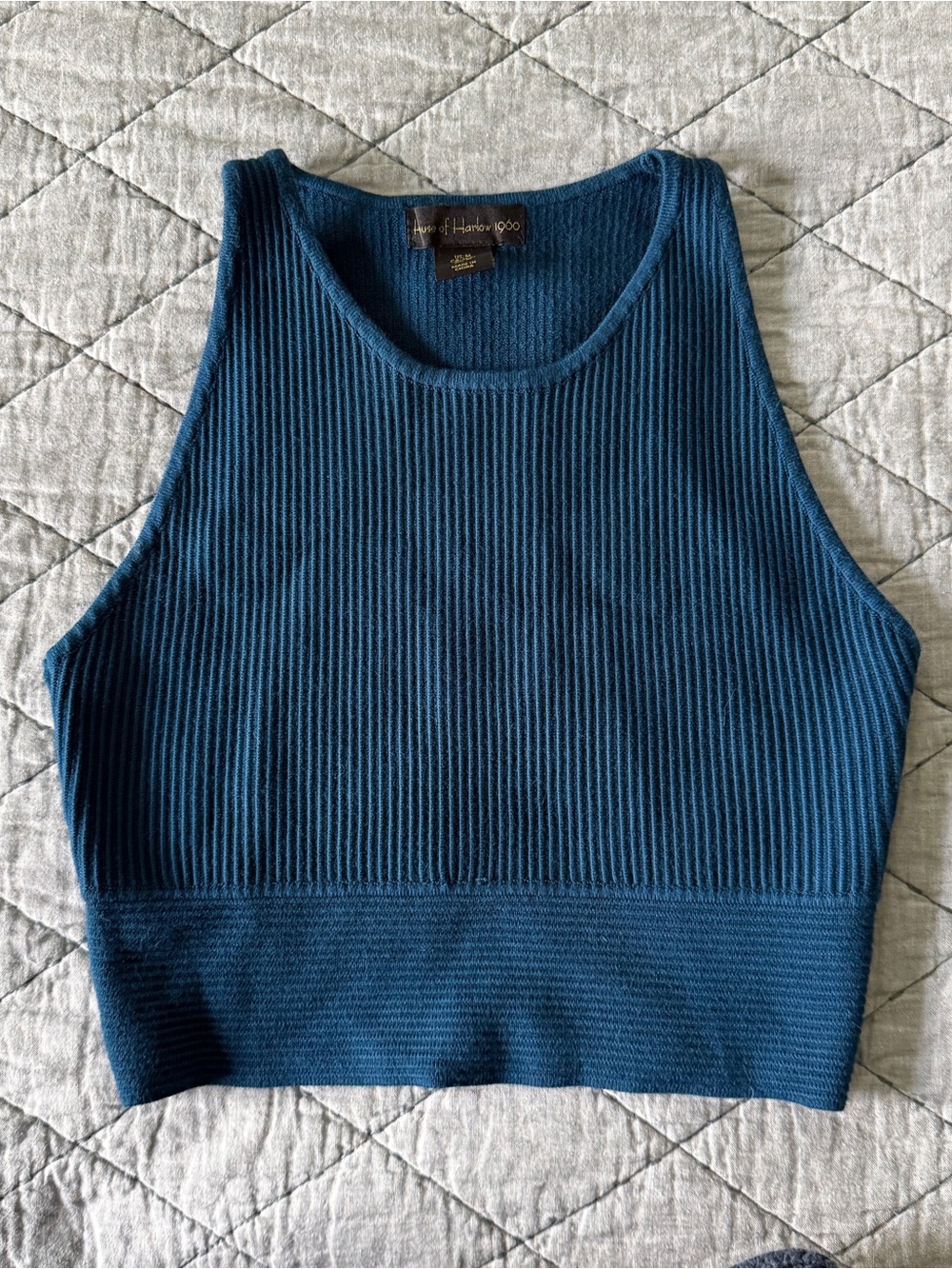 House of Harlow 1960 Teal Ribbed Cropped Tank